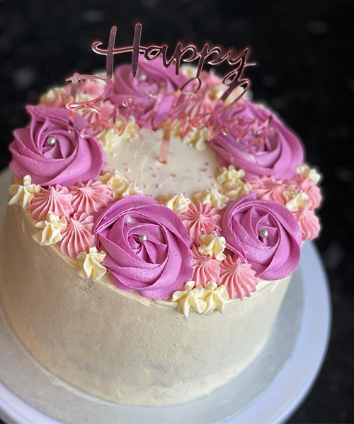 Purple Flowers Theme Birthday Cake - Cake Feasta